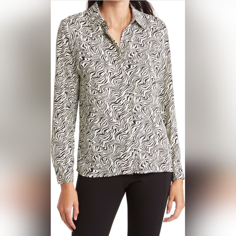 PHILOSOPHY REPUBLIC CLOTHING Animal Stripe Long Sleeve Button Blouse